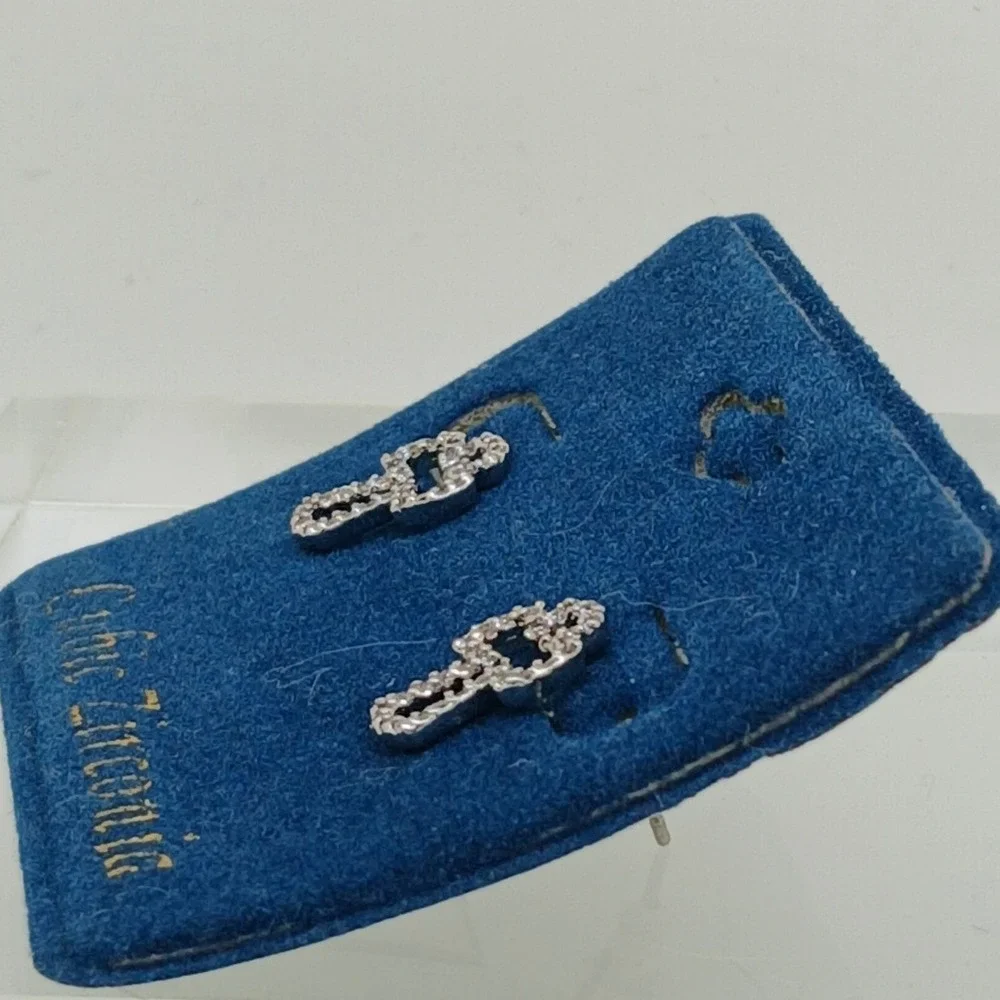 Micro Pave Vintage 1990s Cubic Zirconia Cross Stud Earrings Silver Tone Rare New